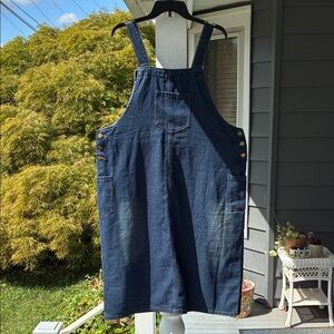 Dark wash, denim jumper, no size tag, looks like an XL-1X.